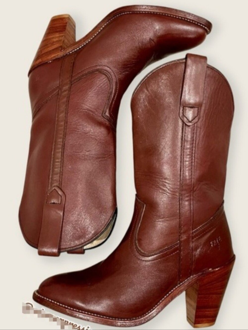1990 Frye VINTAGE Leather Pull On Brown Real Leather Heeled Cowboy Western Boot